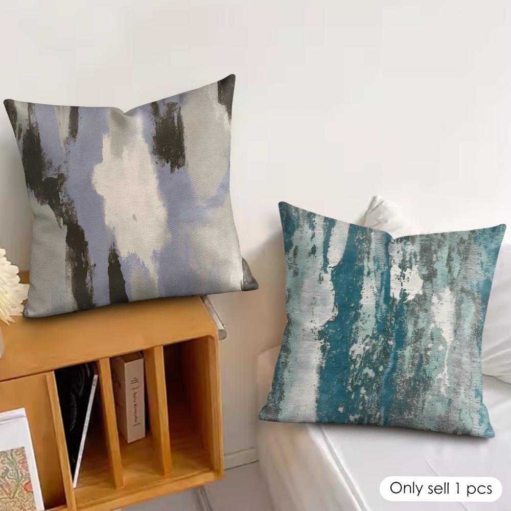 Blue Modern Gradient Design Pillow Case Double-Sided Plush Sofa Cushion Covers Organic Breathable Invisible Zipper