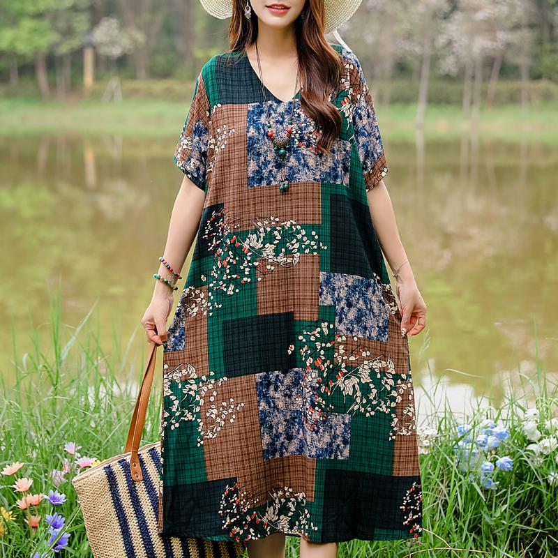 Casual Women's Dresses Summer Vintage Clothes Plus Size Elegant Short Sleeve Summer Long Dress