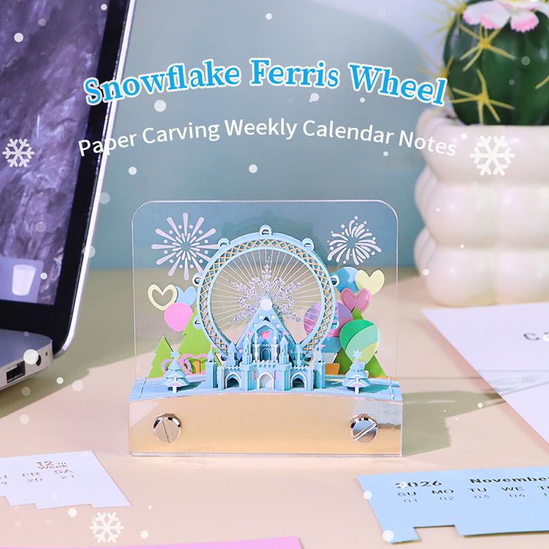 Time Piece Calendar 2026 Desk Calendar With Led Light 3D Tear-Away Calendar Paper Carving Art Memo Pad Notepad Gift Christmas