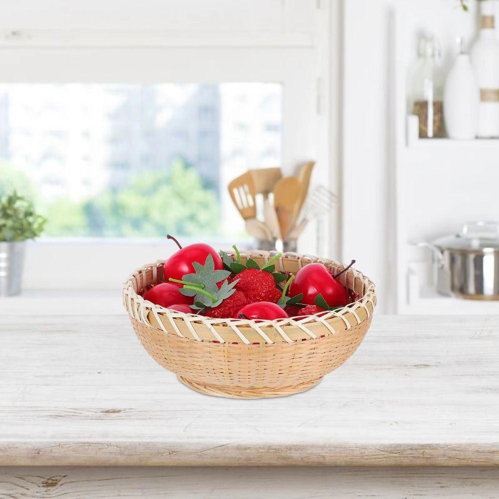 Sturdy Bamboo Storage Basket Handmade Fruit  Serving Tray Hand Woven Basket  Office