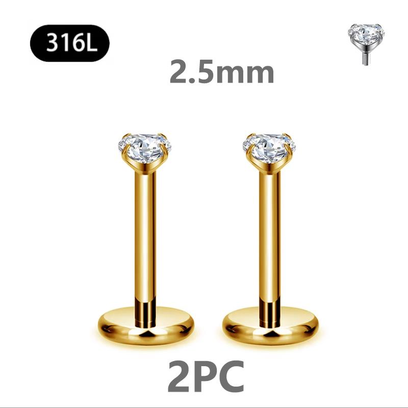2/4PC Labret Tragus Stud Earrings 16G Surgical Stainless Steel CZ Crystal Monroe Helix Cartialge Conch Medusa Lip Body Piercing
