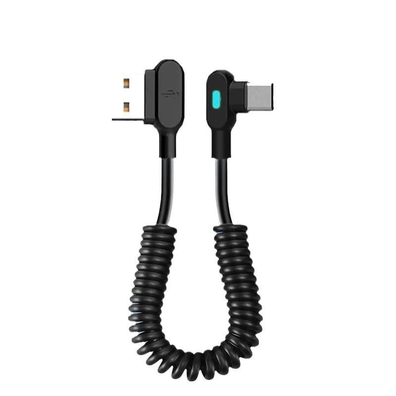 

Короткий пружинный кабель для передачи данных 6A Двойной угловой кабель USB C - Type C для быстрой зарядки для iPhone 15 16 Pro Провод для зарядки телефона 2.1m