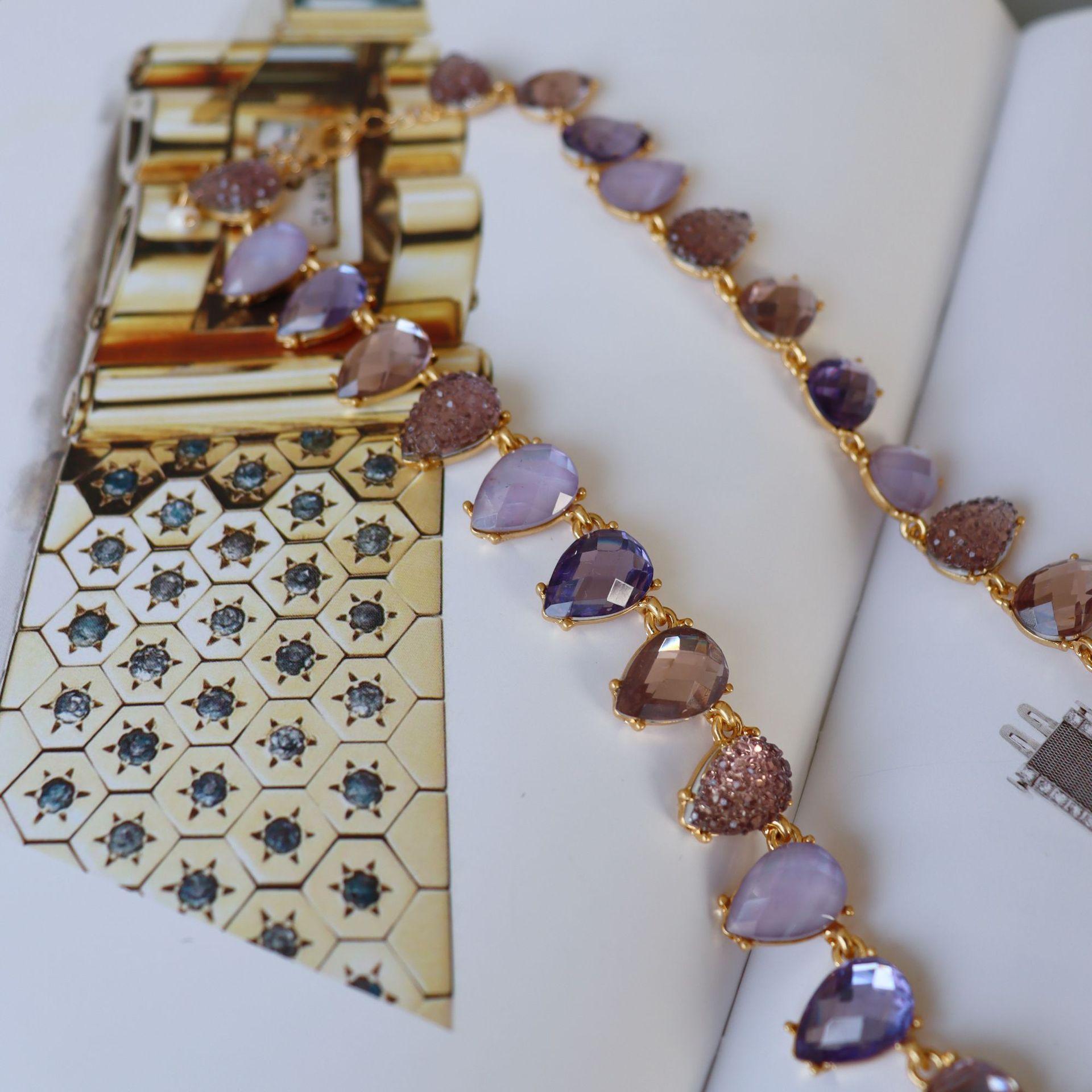 Винтажное Антикварное Украшение Глазурованный Австрийский Хрусталь Тяжелая Промышленность Позолоченное Ожерелье