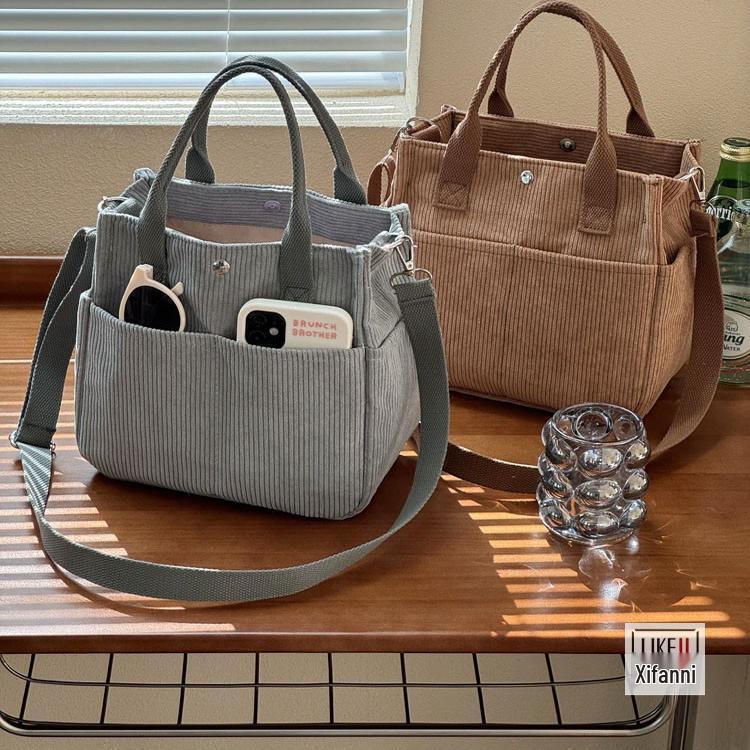 Original Multi-Pocket Corduroy Messenger Tote Bag - Versatile Handheld Student & Lunch Bag