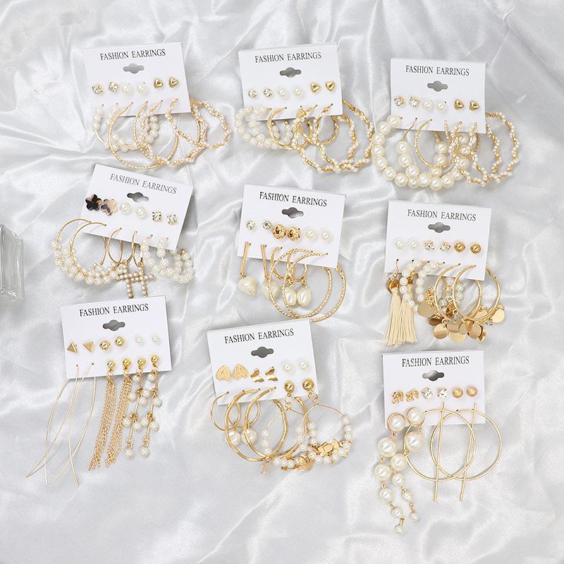 2024 European & American Fashion: Exaggerated Pearl & Crystal Butterfly Stud Earrings - 6 Pairs Set for Women