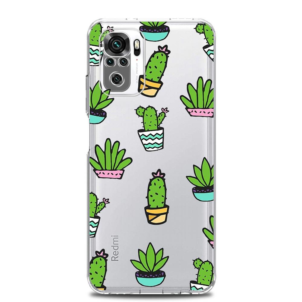 Cute Green Cactus Botany New Square Clear Phone Case For Xiaomi Redmi Note 12 11 9S 9 8 10 Pro+ 7 8T 9C 9A 8A K40 Gaming Cover