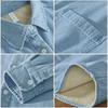 1355 Men's Plush Thick Warm Long-Sleeved Japanese Style Denim Coat Shirt