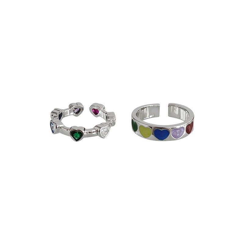 Trendy Colorful Heart Ring For Women Stylish Geometric Design Copper Fashion Accessory