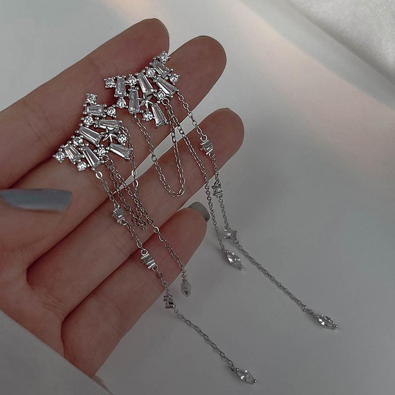 Flash Diamond Tassel Earrings Female Korean Niche High-end Design Long Tassel Earrings
