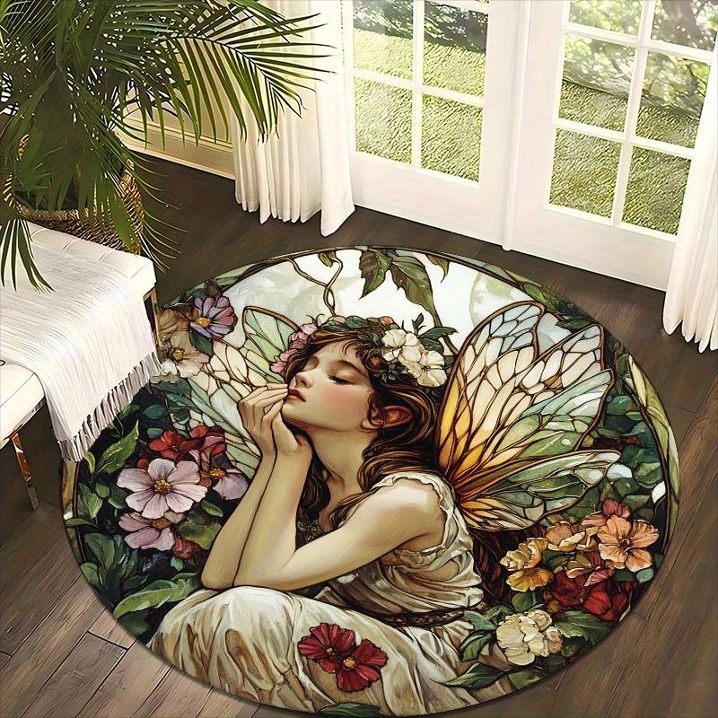 Colorful Flower Fairy Flannel-printed round floor mats are slip-resistant Suitable living room bedroom terrace garden carpets