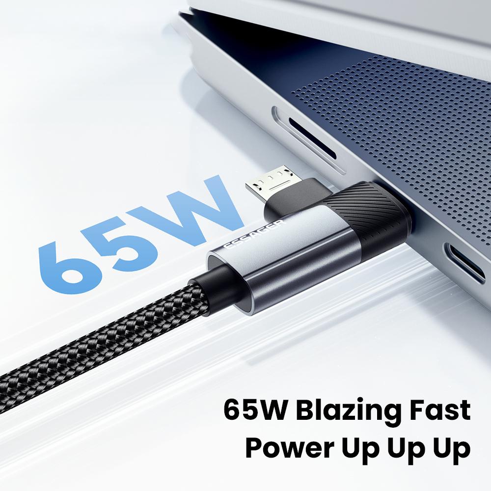 ESSAGER 2m 65W Aluminum Alloy Data Cable 2 in 1 Type-C to Type-C+M Micro Fast Charging Cable