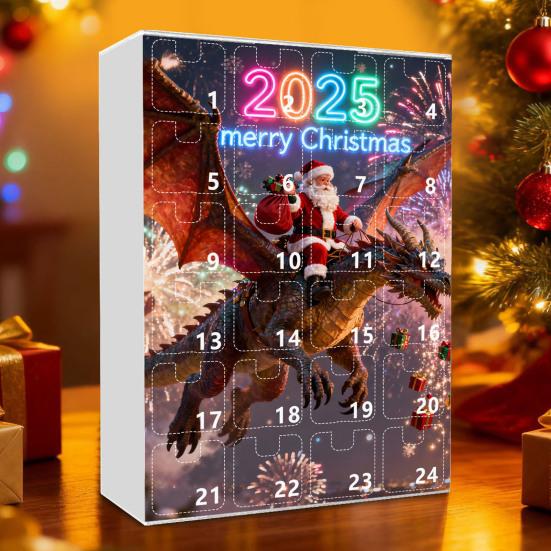 Advent Calendar Santa Claus Flying Dragon Design 24-Day Countdown Festive Family Activity Calendar Festive Atmosphere Enhancer