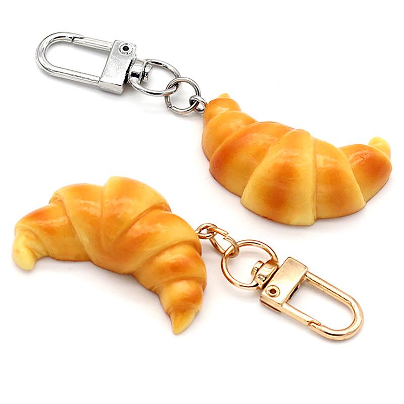Simulation Food Toy Model Pendant Keyring Personalized Creative Croissant Package Student Children Gifts Keychain Ring Chain