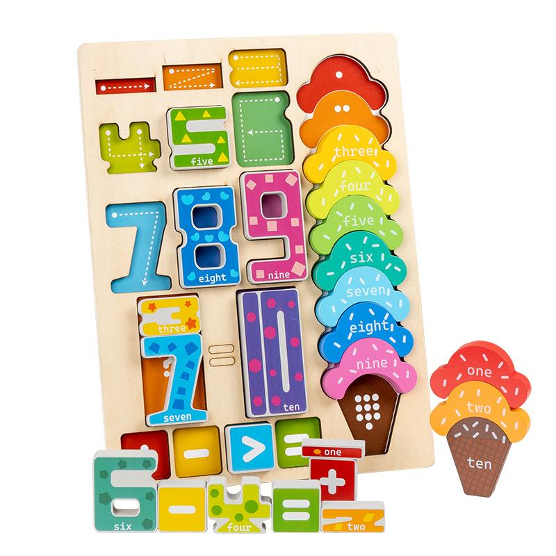 

Wooden Ice Cream Digital Stacking Montessori Toys Parish 1-10 Number Arithmetic Learning Matching Game Educational Toys For Kids
