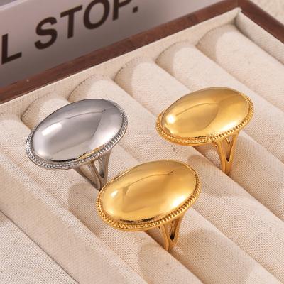 Elliptical Smooth Ring Simple And Exaggerated Design Stainless Steel Plated 18K Real Gold Jewelry
