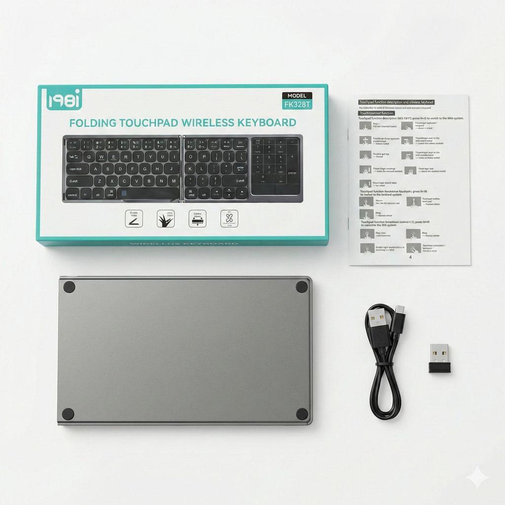 Folding Bluetooth Touchscreen Tablet & Phone Keyboard with Dual-Mode Compatibility
