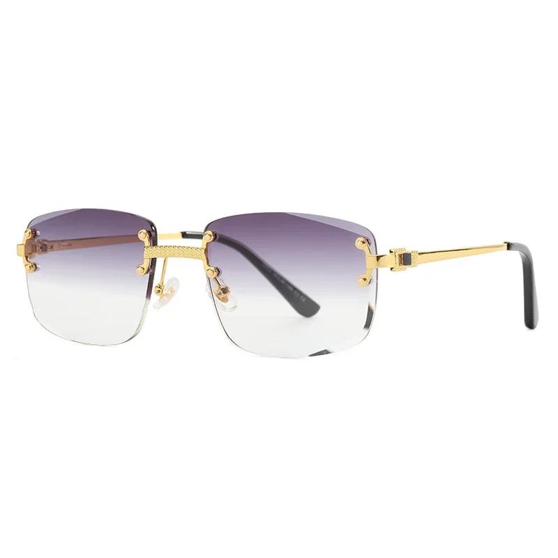 

Retro Rimless Sunglasses Men Women Metal Frame Square Streetwear Eyewear UV400 Gradient Blue Color Sun Glasses As picture