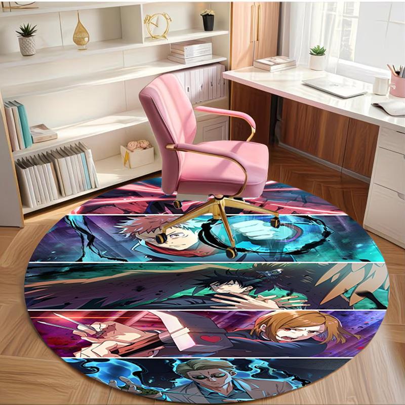 Jujutsu Kaisen Print Round Rug, Washable Floor Carpet, For Entryway Dorm Laundry Room Office Study, Home Decor Birthday Christmas Gift