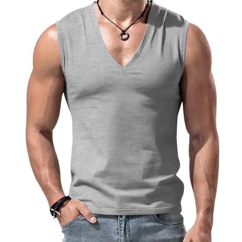 Yaz Düz Renk Erkek Bol Kesim V Yaka Günlük Spor Atlet