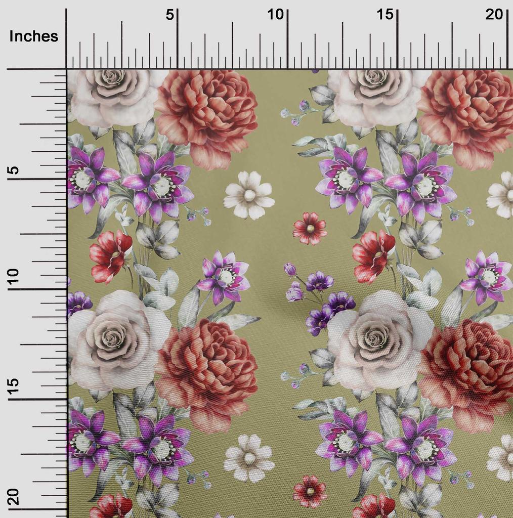oneOone Cotton Flex Black Fabric Leaves|Lotus & Rose Floral Quilting Supplies Print Sewing Fabric By The Yard 40 Inch