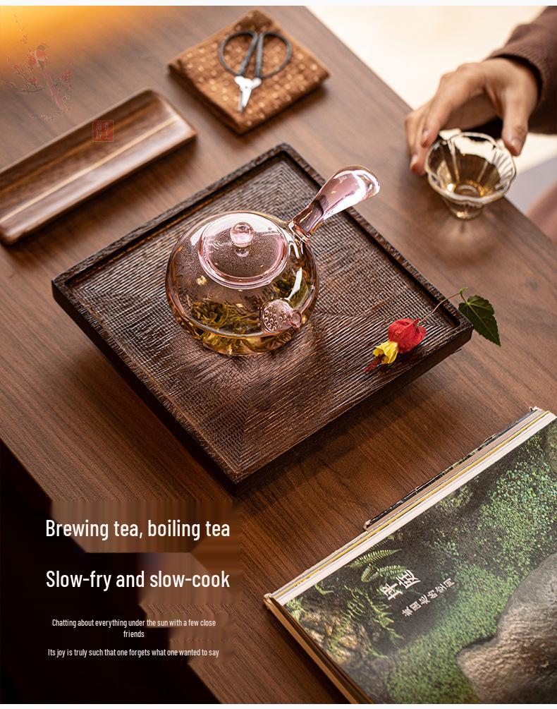 Green Tea Glass Teapot with Side Handle - Thickened, Heat-Resistant, Small Size for Tea Brewing
