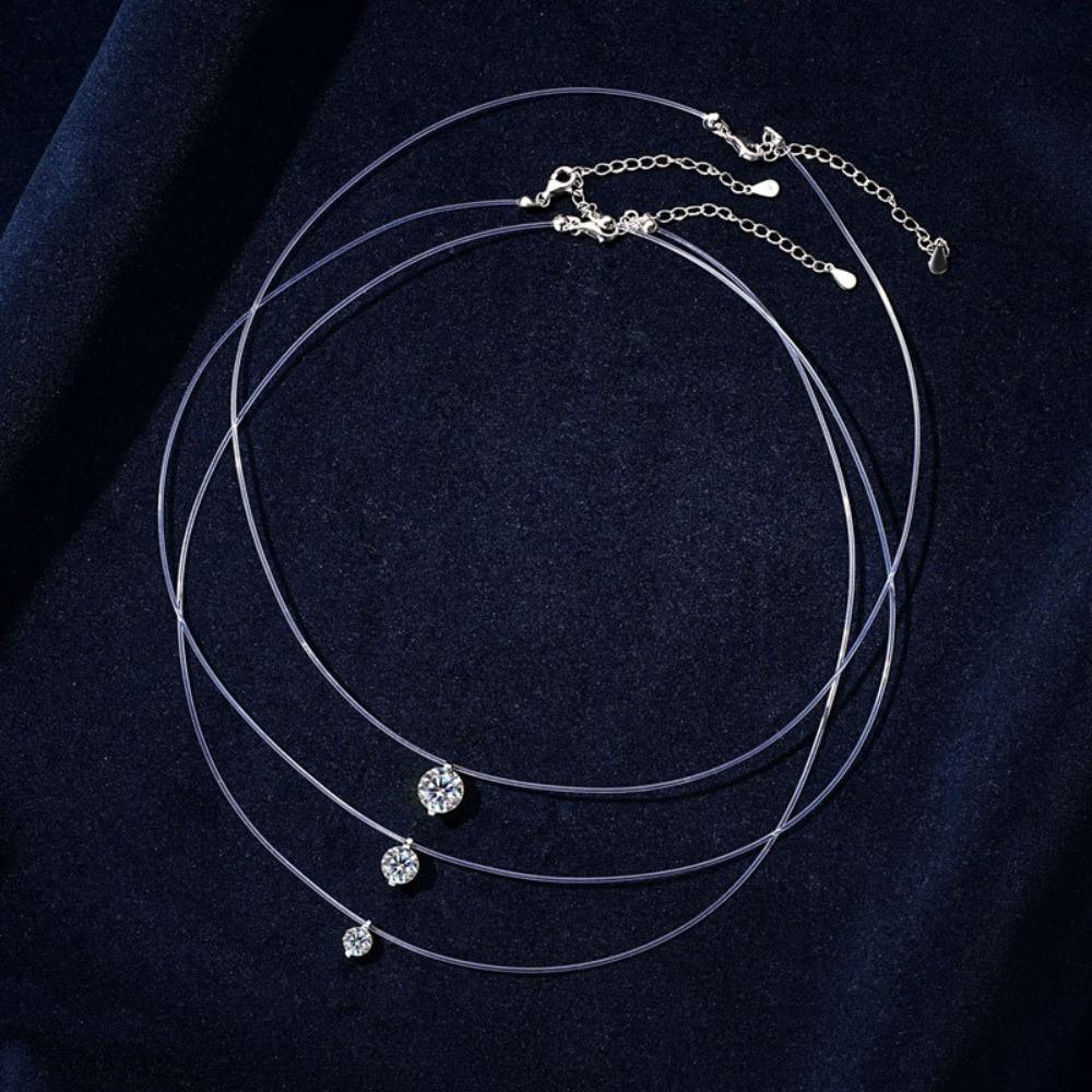 Collana con Ciondolo in Moissanite Certificato D VVS1 0.5-5CT per Donna Argento 925 Trasparente Catena Filo da Pesca Gioielli da Festa