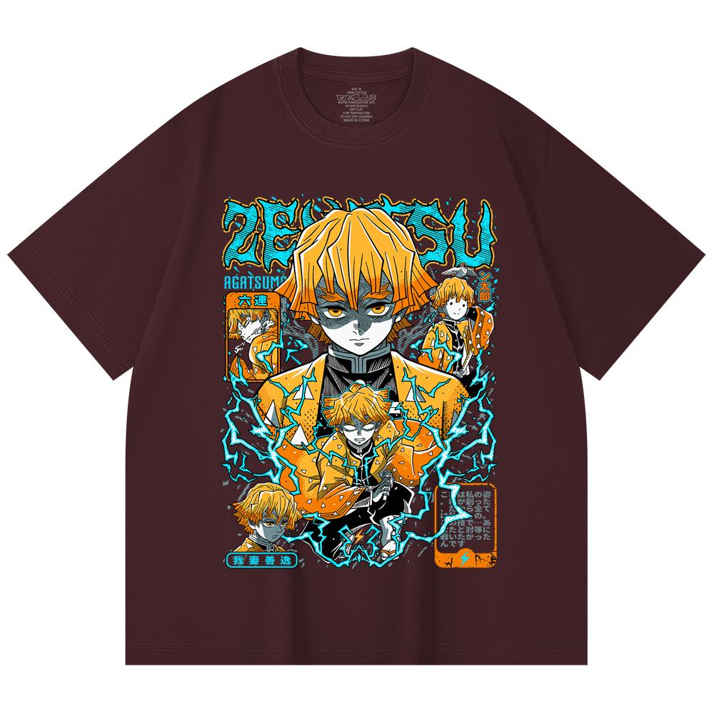 

230 Gsm 100% Cotton Demon Slayer V100 Zenitsu Print Unisex Heavy Cotton T Shirt 2XL