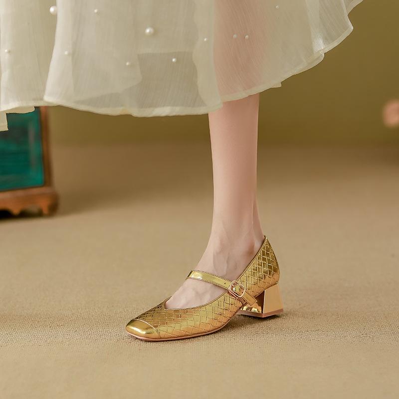 Sheepskin Version~ Silver Single Shoes Women's 2025 New High Heels Women's Wear High-end Thick Heels Women's Shoes Are Not Tired