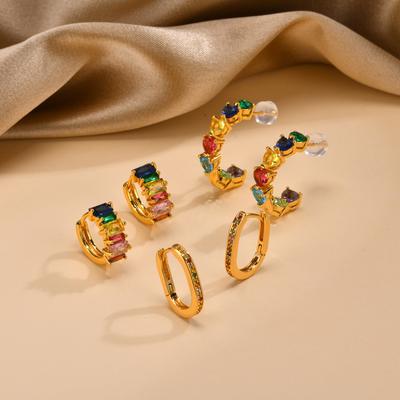 Dainty Colorful CZ Stone Hoop Earrings for Women Girls, Gold Color Bling Metal Small Earring Birthday Gifts Christmas Party