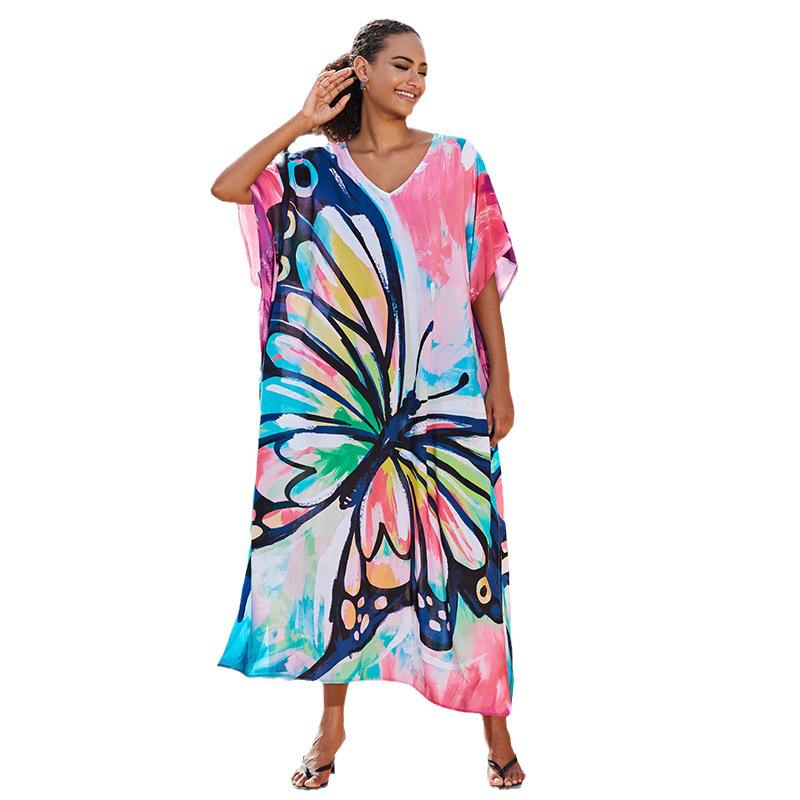 2024 European-American Rayon V-neck Beach Cover-up Robe