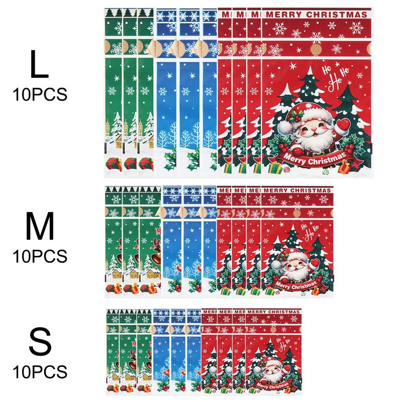 

30 шт./уп. Рождественские пакеты для конфет, упаковочные пакеты Санта-Клауса с лентой, украшения «Счастливого Рождества», сделай сам, пластик, Новый год 2026