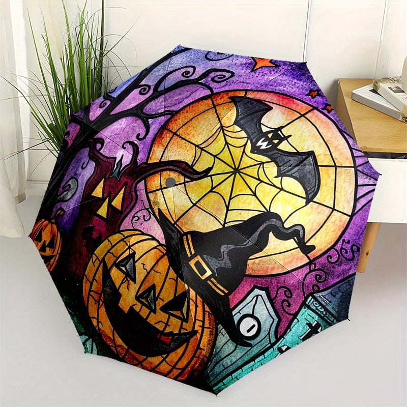 Stained Glass Window Decal - spooky pumpkins, bats & haunted house window cling for fall home decor