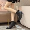 2025 Autumn New Pointed Toe Stiletto Naked Boots Women's Versatile Temperament Side Pull Refining Short Boots
