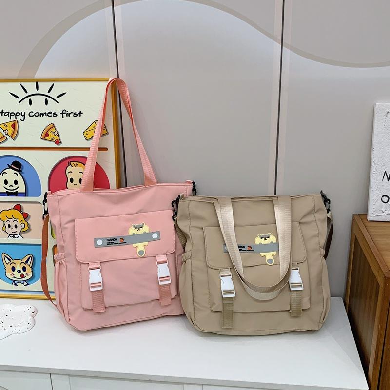 Student large-capacity portable make-up bag, simple solid color casual shoulder bag, junior high school student handbag