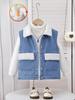 Einteilige lässige Retro-Denim-Weste für Mädchen, gefüttert mit Fleece, schlicht und bequem, für Herbst und Winter.