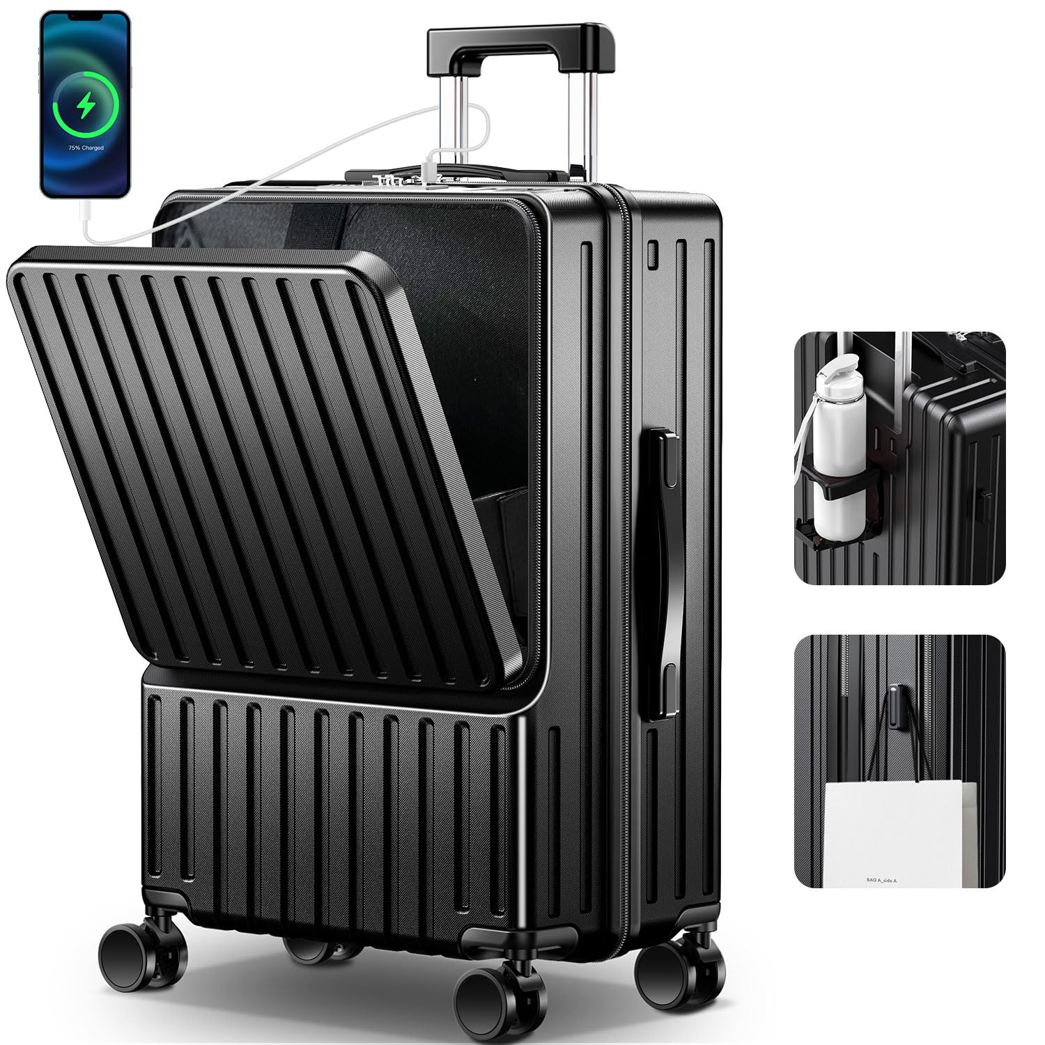 

Front Open Carry Ultra USB Cup Hidden Hook Carry Double TSA Zipper Carry Business Hospitalization S [Atzone Ginza] Suitcase, Case, Lightweight, Port, чорний