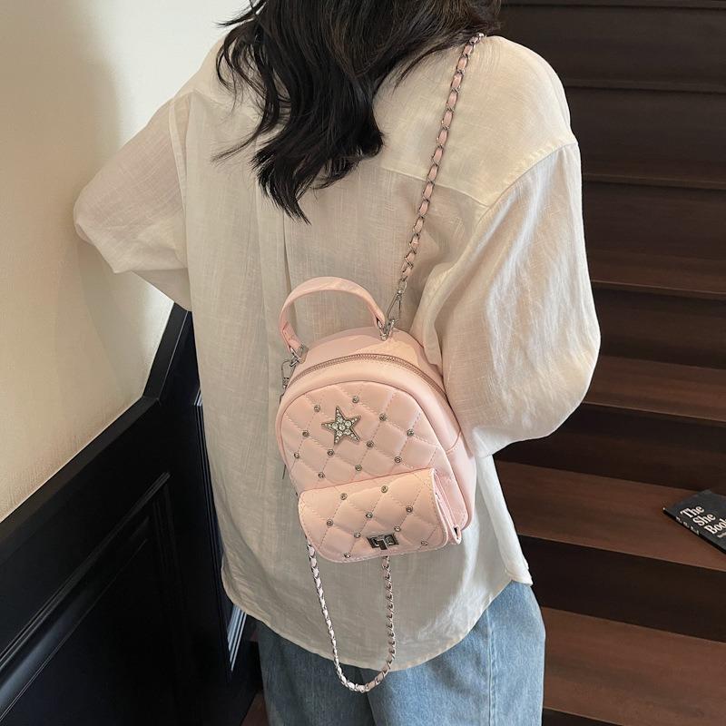 Fashion summer backpack bag women's new diamond chain small backpack portable travel bag
