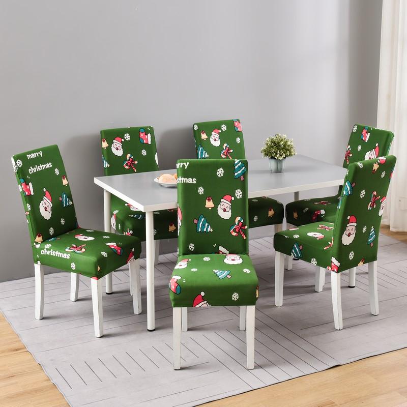 1/2/4/6Pcs Christmas Elastic Chair Cover For Dining Room Santa Claus Xmas Kitchen Home Decorative Spandex Slipcovers Seat Covers
