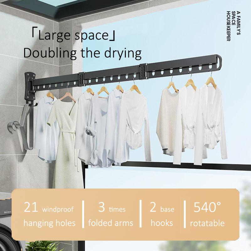 Aluminum Alloy Telescopic Drying Rod Indoor Balcony Multifunctional Drying Clothes, Folding clothes dryer Invisible Hanging Rack