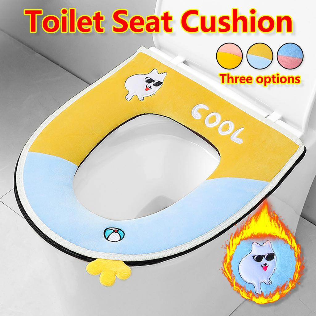 Toilet Cushion Household Plush Zipper Handle Toilet Seat Ring