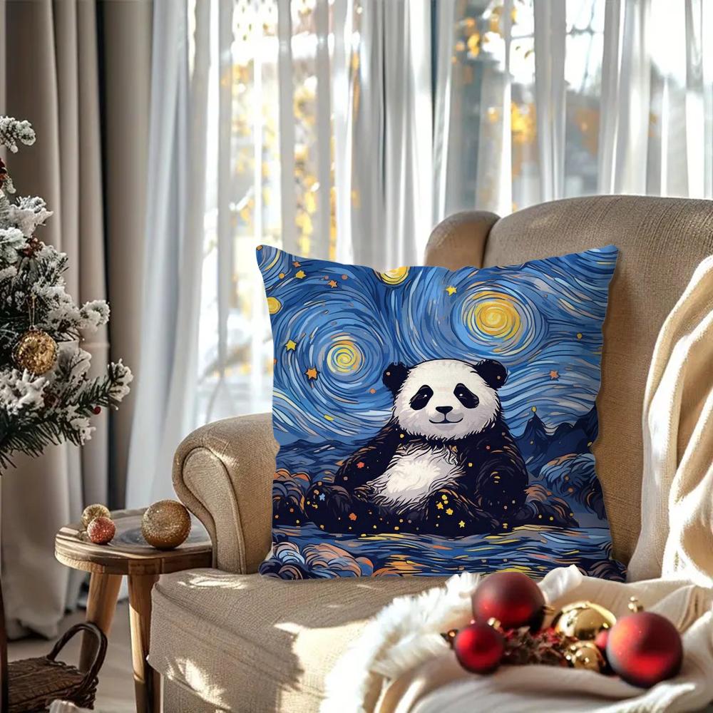 Animated Panda Pillow Case Square Pillow Bedroom Sofa Leisure Comfort Cushion Car Living Room Home Decoration 40X40