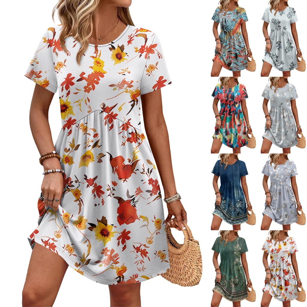 Dresses For Women Short Sleeve O Neck Casual Dresses Waist Maternity Dress With Pockets