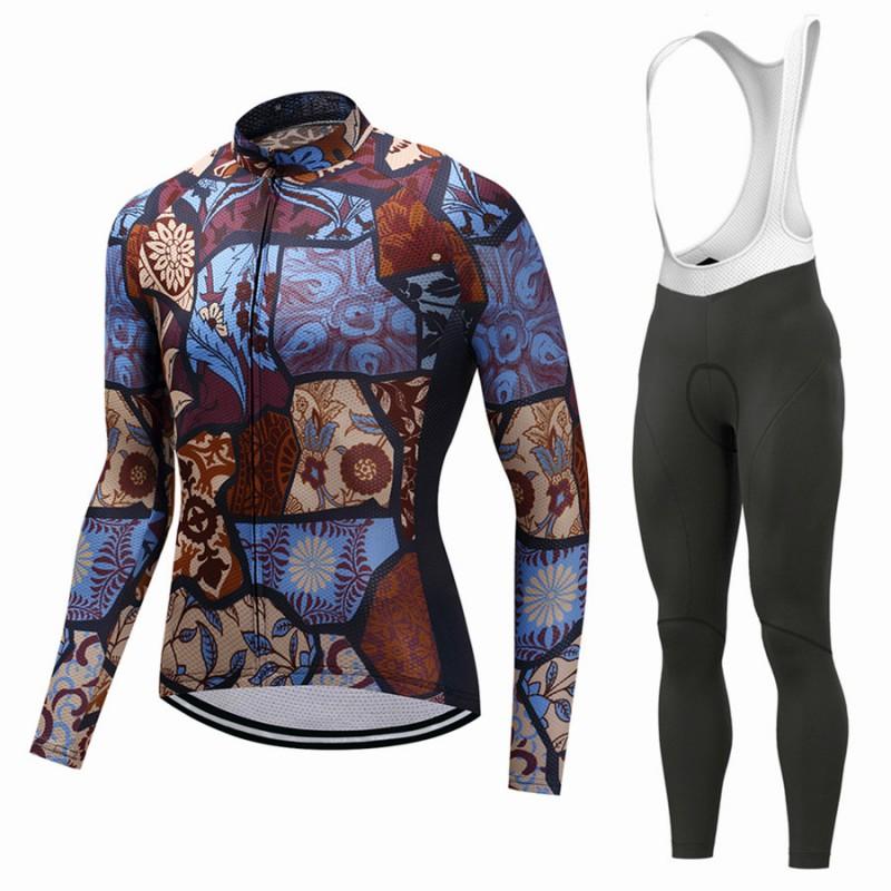 Mens Long Sleeve Cycling Jersey Set Breathable Quick Dry Bike Riding Sportswear