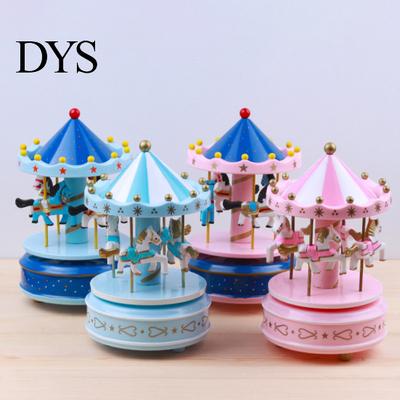 Vintage Wind Up Music Box Wooden Carousel with Rotating Merry-Go-Round Horses, Wind-Up Musical Figurine Nursery Decor for Baby Room Home Decor,