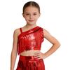 Mädchen Jazz Dance Crop Top Asymmetrische Schulter Metallische Quasten Tanzbekleidung