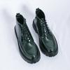Trendy Men's Shiny Leather Shoes Thick Soled Wear-resistant Lace Up Outdoor Work Boots Winter Green Business Men's Ankle Boots