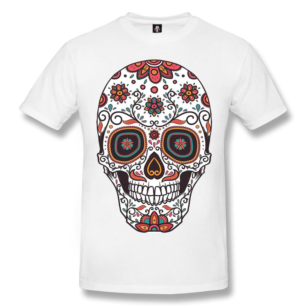 FLOWER SKULL Mens T-Shirt Skull Rock Day of the Dead Biker Goth Sugar Skull Top