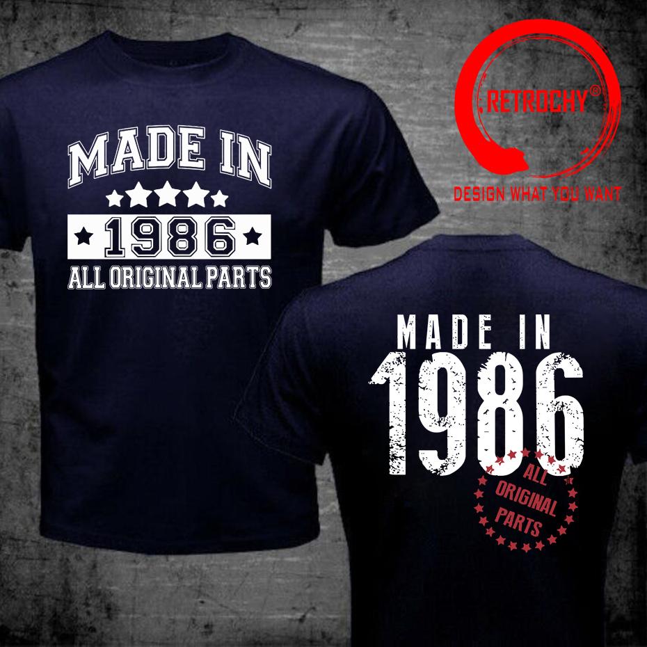 40th Birthday Retro Tshirts For Unisex Made In 1986 All Original Parts Limited Edition Front Back Graphic Short Sleeve Tee Shirt