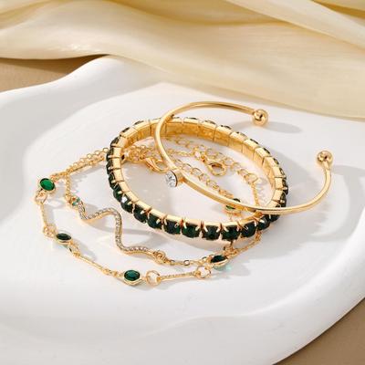 4 Pièces/Ensemble Bracelet Jonc pour Femmes Hypoallergénique Réglable Pierre Artificielle Strass Bracelet Serpent Jonc Doré Bijoux de Mode