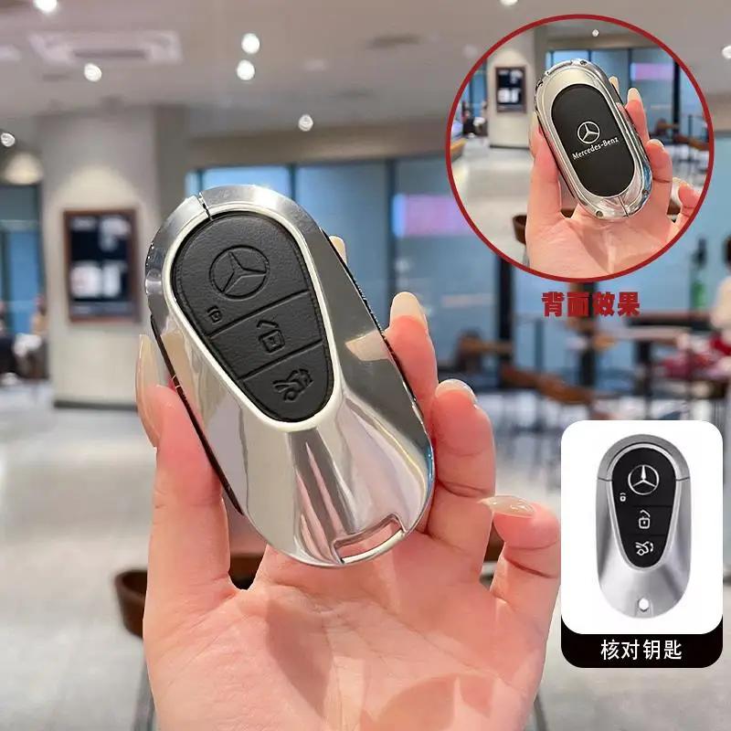 Leather Car Key Case Remote Cover Shell Bag Holder Fob For Mercedes Benz A B C E S Class S400L CLA CLS GLC GLE GLS EQE EQS AMG